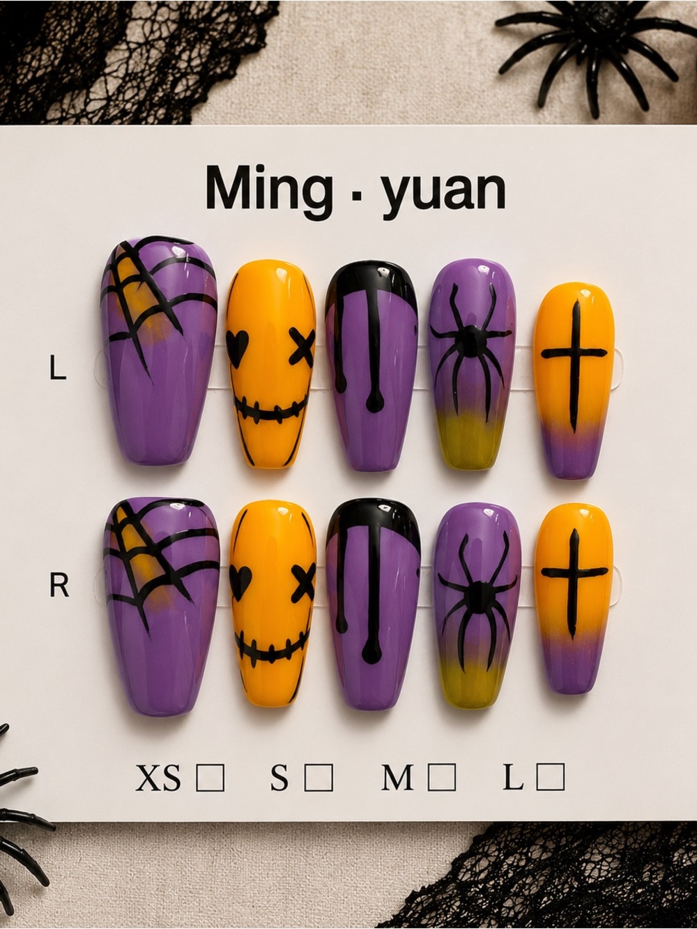 Kids Halloween Press-On Nail Set - Purple & Orange